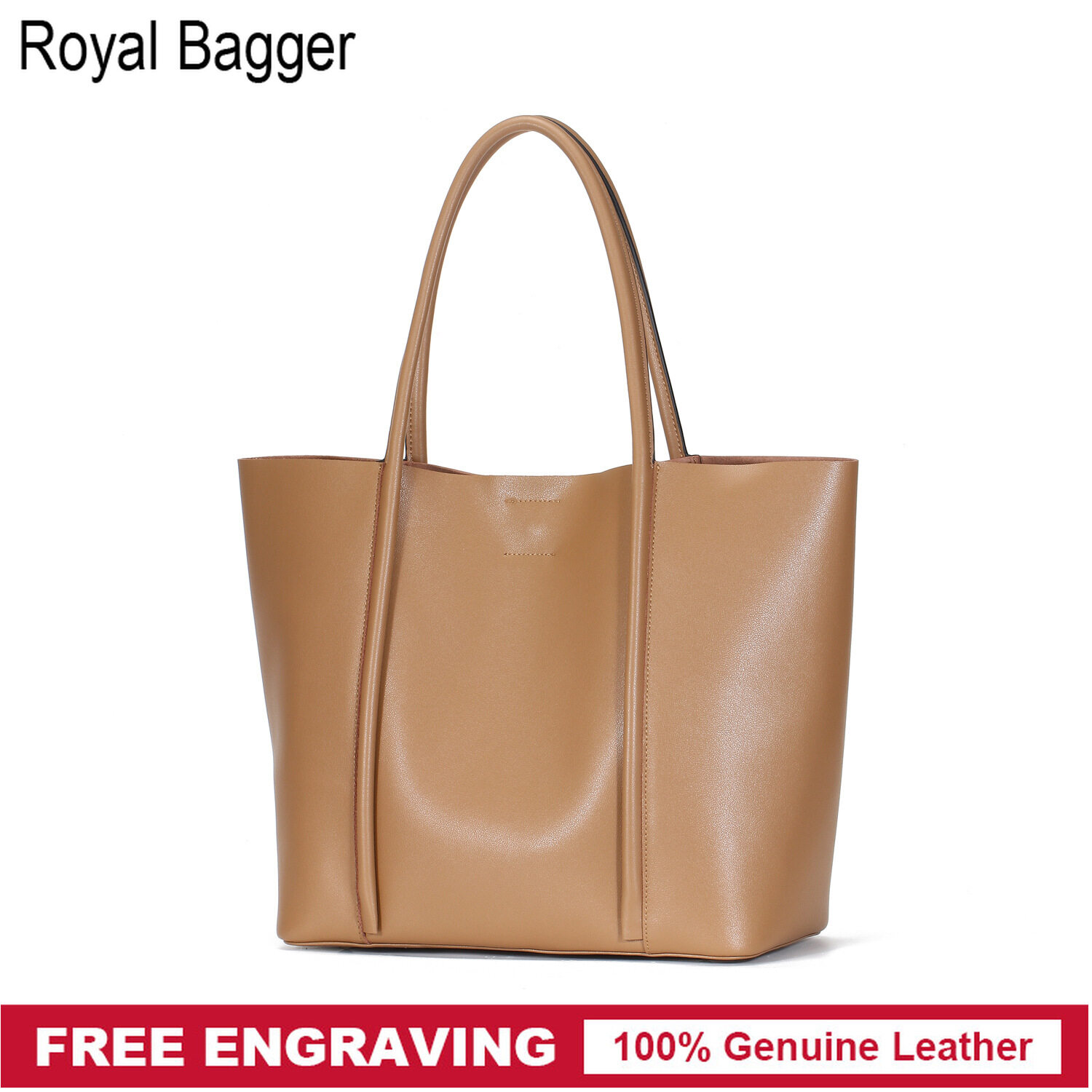 Royal Bagger New Fashion Tote Bag For Women Genuine Cow Leather Casual Large Capacity Shoulder Bag Elegant Ladies Girl Crossbody