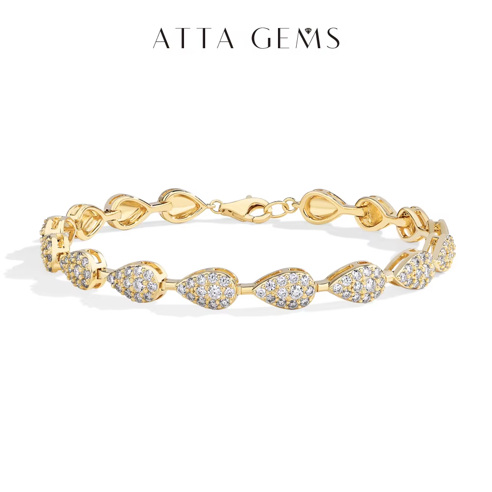 ATTAGEMS Luxury Moissanite Bracelet for Women Pear Shape Full D Color VVS1 Diamond S925 Silver White Gold Plated Wedding Jewelry