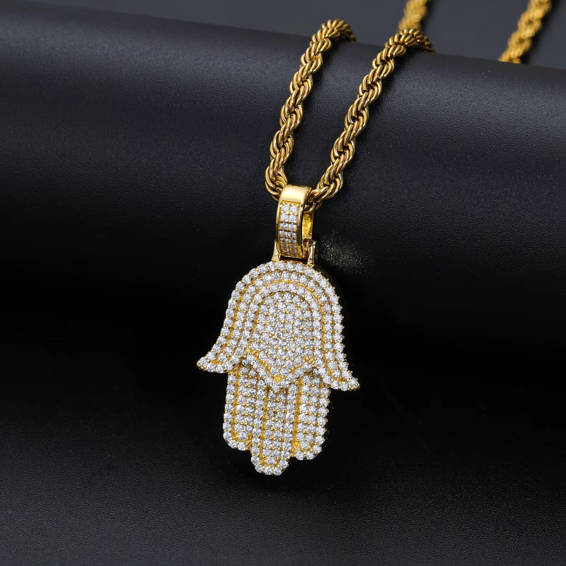 New Moissanite Iced Out Bling Hamsa Hands Pendants Necklaces S925 Silver Charm For Men Women Hip Hop Jewelry Passed Diamond Test