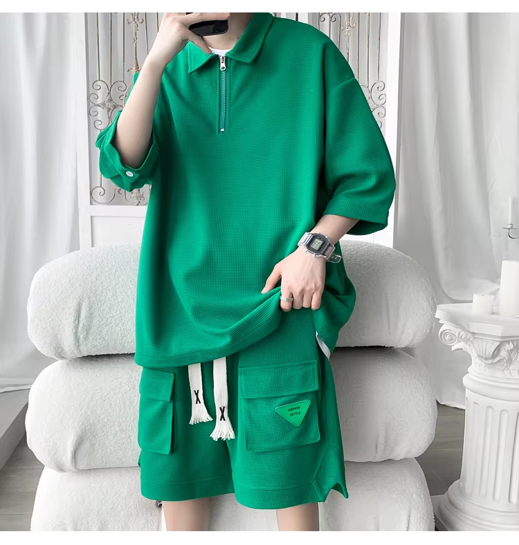 Ropa Hombre Fashion Waffle Men's Set Big Size Loose Casual Up And Down Wears For Men Korean Designer Luxury Men's clothing 5XL-M