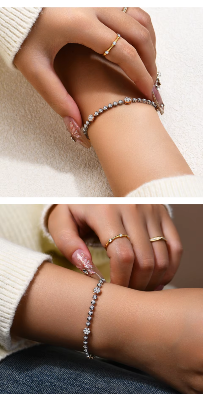 ATTAGEMS D VVS1 Color Round Cut Moissanite Bracelet for Women Man 925 Sterling Silver White Gold Plated Tennis Bracelets Jewelry