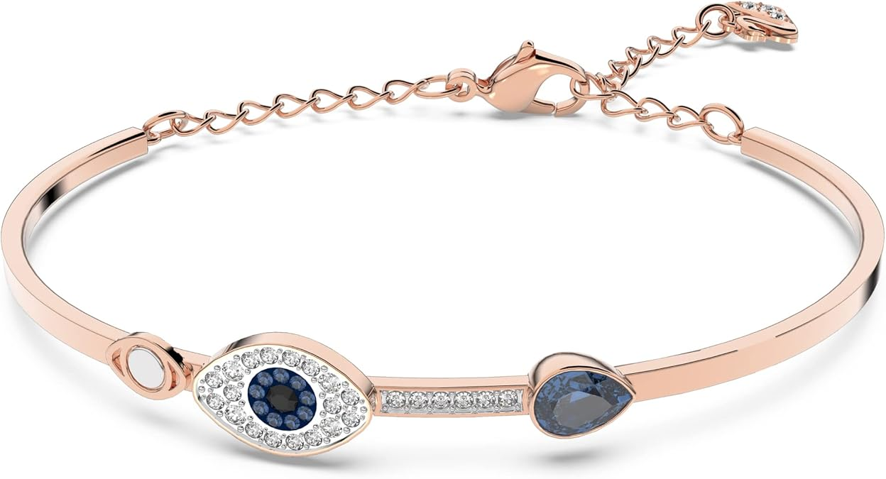 Swarovski Women's Symbolica Evil Eye Bangle Bracelet, Blue Crystal, Mixed Metal Finish, Medium