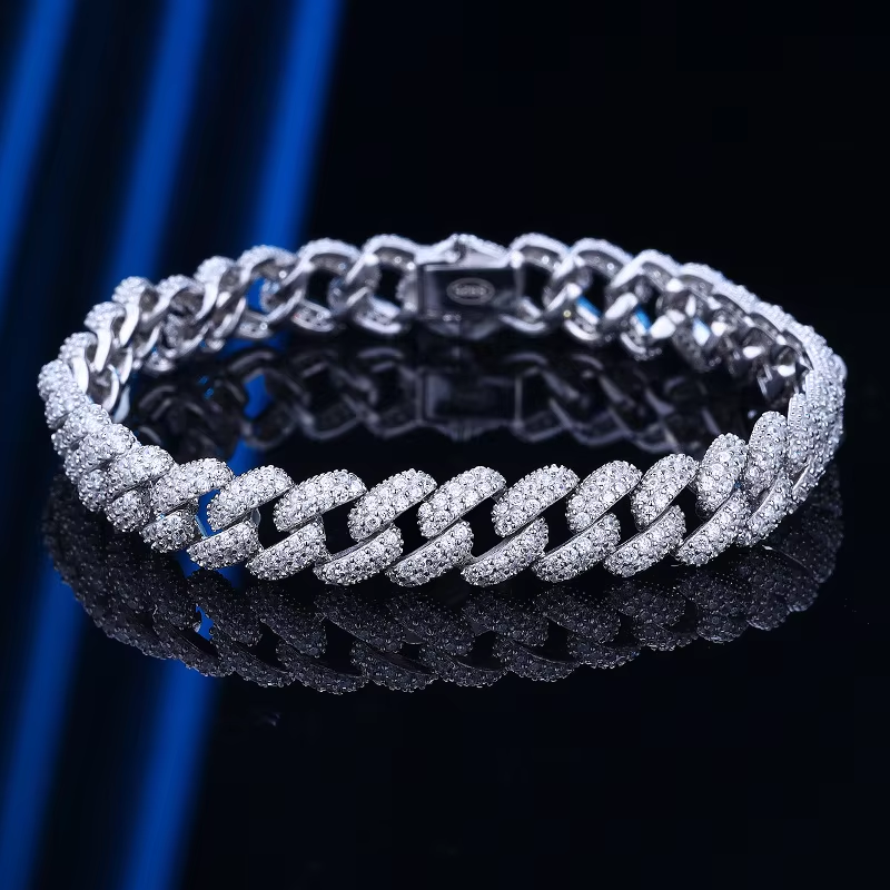 EWYA S925 Sterling Silver Plated 18K Gold Cuban Bracelet for Women Men High Carbon Zircon Diamond Bracelets Hip Hop Link Chain