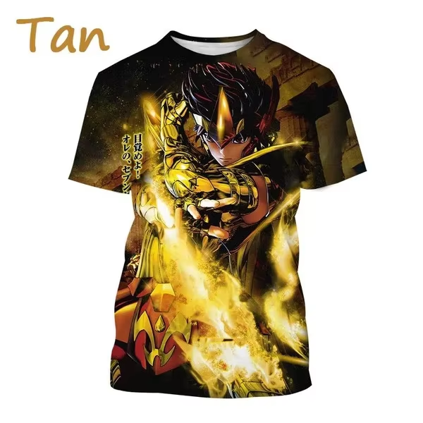 Summer New Hot Selling Super Cool Men's Personalized Street Style Short Sleeve Gold Saint Seiya 3D Printing T-Shirt