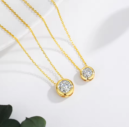100% Real 18k Gold Necklace With Moisanite 0.5ct D Color VVS1 Certificated Dubai AU750 Jewelry For Women Wedding Gift Wholesale