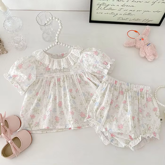 2025 New Summer 0-3Yrs Infant Baby Girls Clothing Set Short Sleeved Cotton Printed Shirt+PP Shorts Toddler Baby Clothes Suit