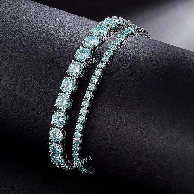 EWYA Luxury GRA Certified 3/4/5/6.5MM Full Blue Green Moissanite Tennis Bracelet for Men Women S925 All Diamond Link Bracelets